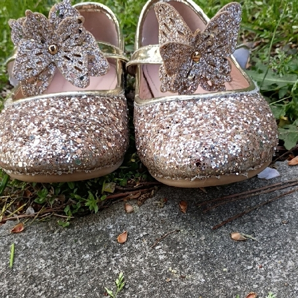 Sparkling Gold Kids Dress Shoes with Butterfly Detail - Picture 6 of 6